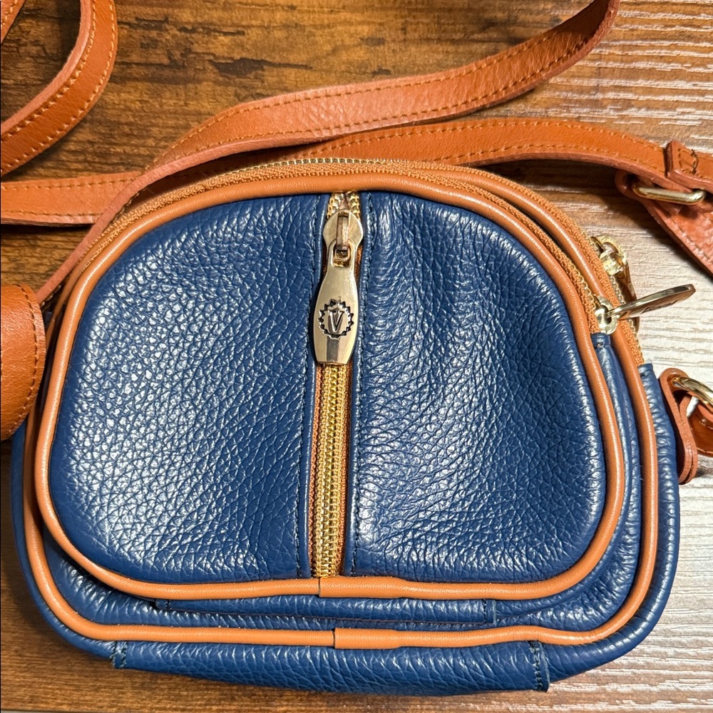 Valentina Navy and Tan Crossbody Bag